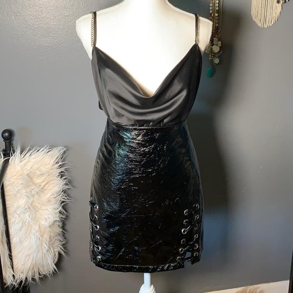Forever 21 Dresses & Skirts - FOREVER 21 PLUS black patent lace up mini skirt